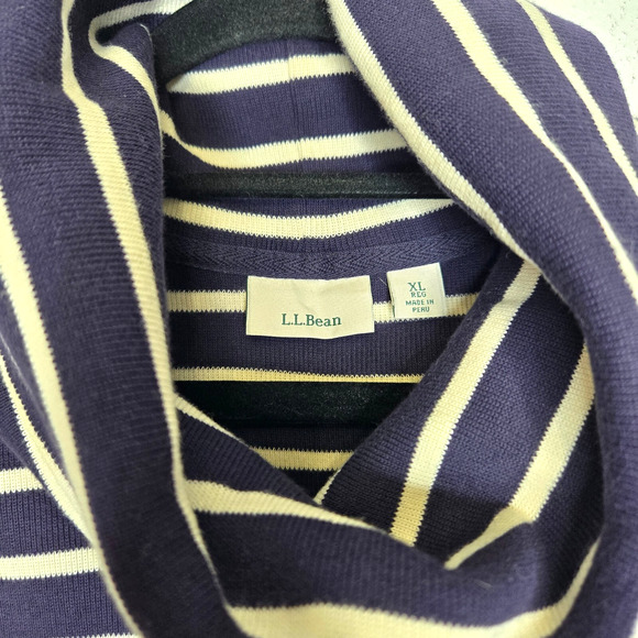LL Bean Sweater Womens XL Navy White Striped Cowl Turtle Neck Preppy Nautical - Picture 3 of 7